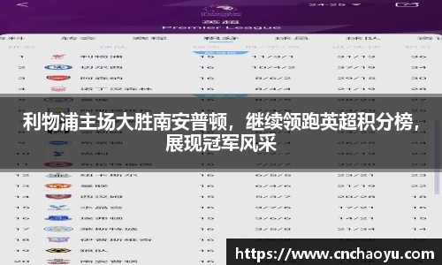 利物浦主场大胜南安普顿，继续领跑英超积分榜，展现冠军风采